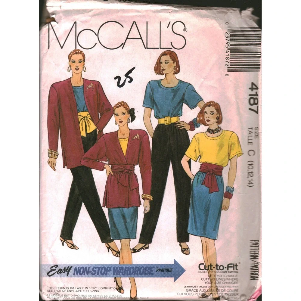 McCall's 4187 Vintage 1989 Wardrobe Pattern Jacket Top Skirt Pants Size 10-14
